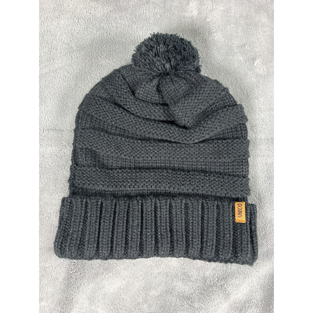 Aneco Unisex Slouchy Pom Pom Beanie Hat One Size Black Textured Cable Knit